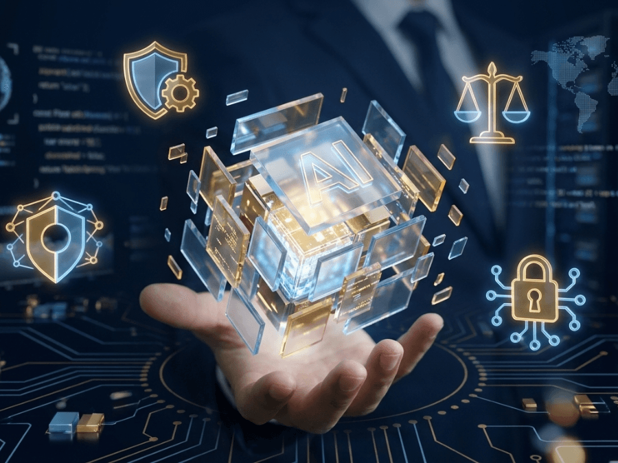 Abstract representation of artificial intelligence and data governance